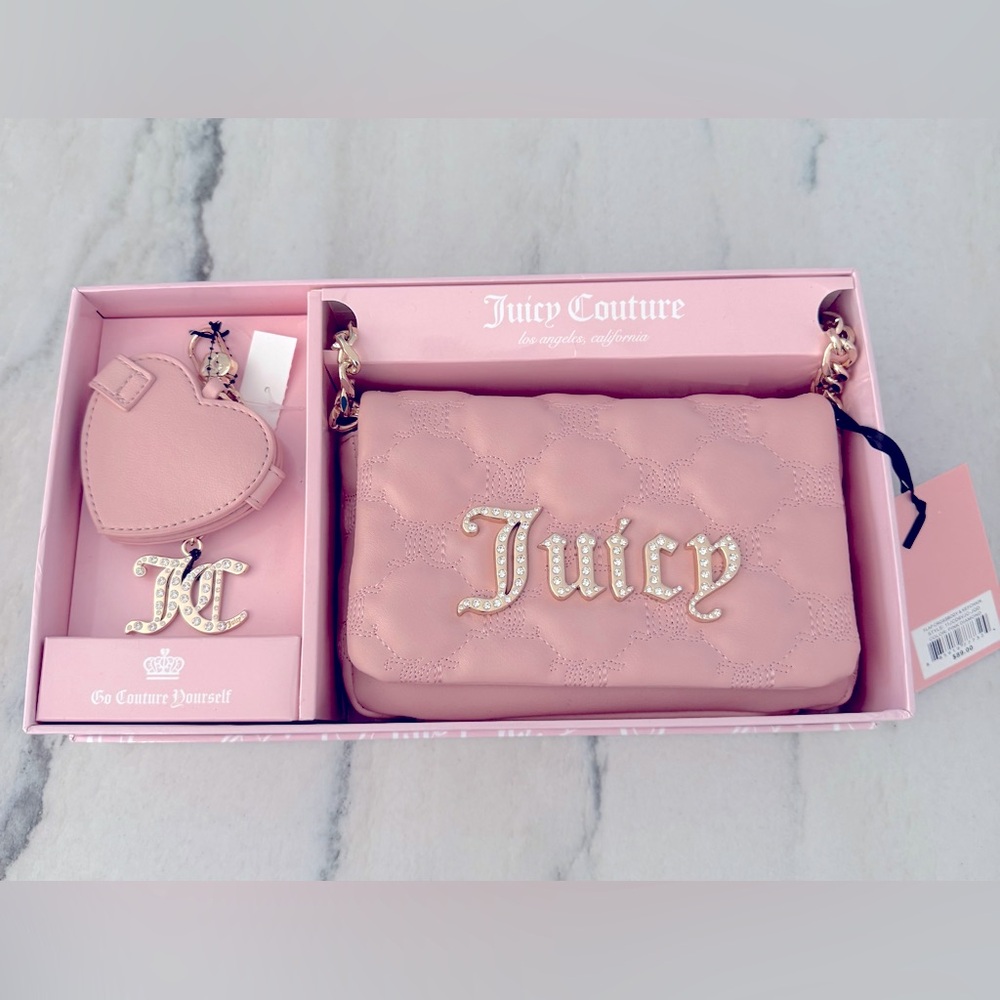 Juicy Couture Pink Quilted Crossbody Bag & Key chain